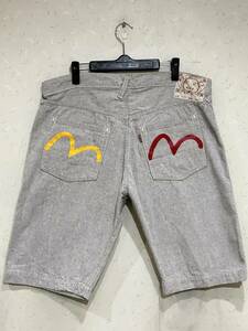 ※EVISU エヴィス エビス LOT 7550 イエロー＆レッドカモメ ハーフショート デニムパンツ 薄グレー 日本製 大きいサイズ 40 　 BJBD.C