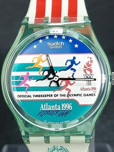 新品 SWATCH スウォッチ アトランタ オリンピック GZ145 アナログ クォーツ 腕時計 絵柄文字盤 カラフル ラバーベルト 裏スケ 電池交換済み