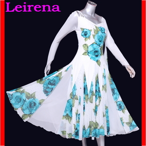 ダンスドレス　Leirena　ダンス衣装　社交ダンス　大きいサイズ　ロングドレス　フロート付き　発表会　舞台衣装