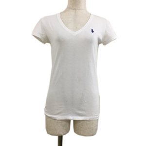 ラルフローレン RALPH LAUREN SPORT Tシャツ カットソー プルオーバー Ｖネック 刺繍 ロゴ 半袖 XS 白 ホワイト レディース
