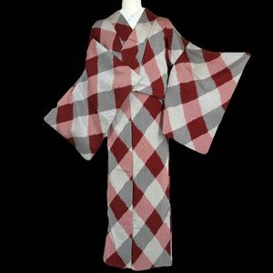 お召 単 単衣着物 着物 きもの カジュアル着物 リサイクル着物 kimono 中古 仕立て上がり 身丈150cm 裄丈63.5cm