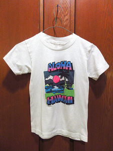 ビンテージ80’s90’s●キッズALOHA HAWAIIプリントTシャツ白size M●210426s15-k-tsh 1980s1990s古着トップスUSA製ハワイ