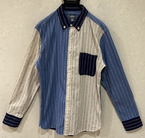 ＊桃太郎ジーンズ MOMOTARO JEANS ストライプ 切替 長袖シャツ トップス 40　　 　　　　BJBC.F