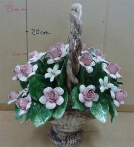 イタリア製/陶花 PLUM フラワーバスケット ブーケ 花籠 花束 陶器製 置物 オブジェ