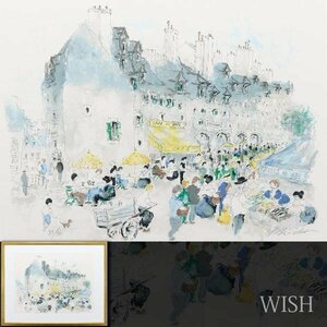 【真作】【WISH】ユルバン・ユシエ Urbain Huchet「アミスのカフェ」リトグラフ 15号大 大作 直筆サイン 　　〇油彩・版画制作 #24042734