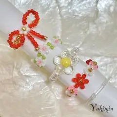 ビーズリング 韓国 いちごスペシャル お花 ビーズアクセサリー