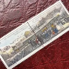 52207現品限り　外国切手未使用　イタリア発行凹版鉄道風景2種連刷揃