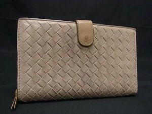 1円 BOTTEGA VENETA ボッテガヴェネタ イントレチャート レザー 二つ折り 長財布 ウォレット 小銭入れ グレージュ系 AW3889