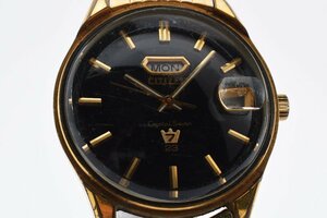 稼働品 シチズン クリスタルセブン デイデイト ブラックフェイス ゴールド 7080-1004 自動巻き メンズ 腕時計 CITIZEN