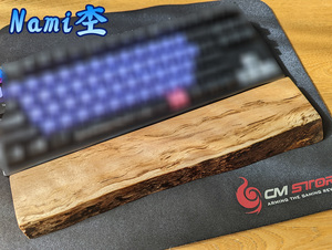 ハンドメイド 波杢入り オノオレカンバ 耳付き リストレスト テンキーレス キーボード向け 89 91 TKL パームレスト 天然木 無垢一枚板 木製