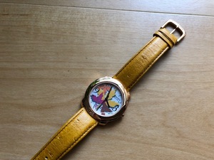 良品程度 レア ヴィンテージ BENETTON BY BULOVA ベネトン ブローバ リーフデザイン ゴールド 純正革ベルト メンズ 腕時計