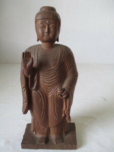 ◆TA5304◆年代物仏像/木彫/立像/高さ22cm