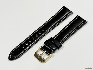 ラグ幅：18mm コードバン 本革 レザーベルト ブラック 尾錠：ゴールド ハンドメイド 尾錠付き 時計用バンド 腕時計ベルト LB101