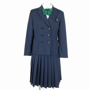 1円 ブレザー スカート リボン 上下4点セット 160A ミッシェルクラン 冬物 女子 学生服 中学 高校 紺 制服 中古 ランクB NA2398