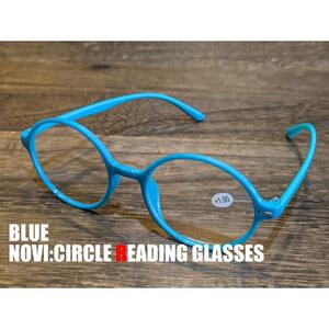 　度数2.5 NOVI 老眼鏡　丸型　丸い　ブルー　おしゃれ　ポップ　リーディンググラス　シニアグラス　男女兼用　