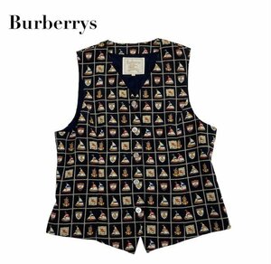 中古 バーバリーズ Burberrys ベスト ヨット柄 黒 マルチカラー レディース サイズ11