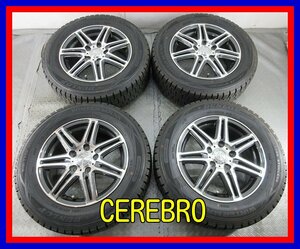 ■中古タイヤホイール■　CEREBRO 15インチ 6J +53 5H 114.3 DUNLOP WM01 195/65R15 91Q ガンメタポリッシュ系 ST 激安 送料無料 J10