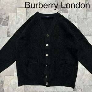 Burberry London バーバリーロンドン カーディガン 羊毛 ウール 三陽商会 羽織り 刺繍ロゴ 日本製 グレー レディース サイズL 玉FS1358