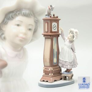 Y211.【絶版品】リヤドロ LLADRO「時間のおなおし」ネコ 時計 少女 フィギュリン 置物 / 陶人形インテリアリアドロ