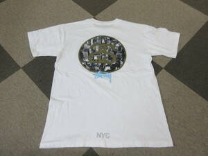 90s STUSSY 紺タグ USA製 Tシャツ M シングルステッチ 白 バックプリント シャネルロゴ NYC ステューシー ヴィンテージ スケーターオールド