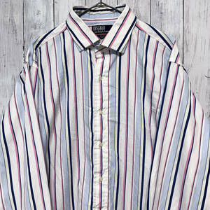 ラルフローレン Ralph Lauren REGENT CLASSIC FIT ストライプシャツ 長袖シャツ メンズ コットン100% サイズ17 1/2 XLサイズ 5‐505