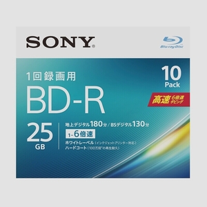 送料無料★ソニー ビデオ用 ブルーレイディスク 1回録画用 BD-R 25GB 1-6倍速 ディスク用ケース付属(10枚入)