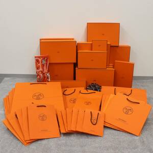 IT4X0HLTTUN9 即決 本物 HERMES エルメス BOX ショッパー 純正BOX 紙袋 化粧箱 オレンジ 空き箱 ブランド箱 箱15個 紙袋43枚