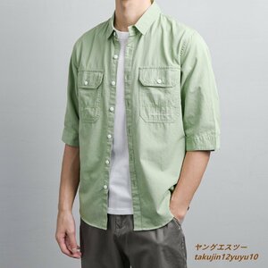 夏新品◆半袖シャツ メンズシャツ ワークシャツ 極美品 サマーシャツ 心地良し コットン100％ ヴィンテージ 個性 カジュアル グリーン M