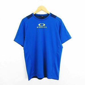 オークリー OAKLEY Tシャツ カットソー 半袖 クルーネック 切替 ロゴ 2XL ブルー スポーツウェア ※EKM メンズ