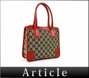 176558◆美品 GUCCI グッチ GG柄 ハンドバッグ トートバッグ 000・0856 キャンバス レザー 革 ベージュ レッド レディース/ B