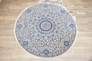 IK17 ◆125万 イラン ナイン産 ウール製 熟年職人の手織り 難しい 円形 丸形 ペルシャ絨毯 カーペット 敷物 幅202×197.5cm(房含む)
