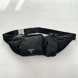 1円 ◎ PRADA プラダ ウエストポーチ ボディバッグ ショルダーバッグ テスートナイロン 三角ロゴプレート NERO ブラック メンズ VA0056