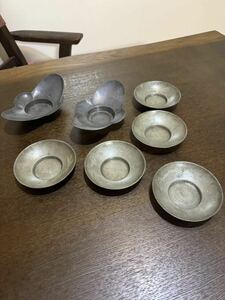 鈴木古美術　茶托 古錫 金属工芸 煎茶道具 時代物 茶道具 7点セット　