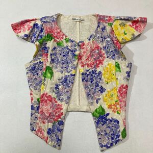 246 EMANUEL UNGARO フラワープリント 刺繍 半袖 ジャケット 羽織り 花柄 エマニュエル ウンガロ マルチカラー 40424P