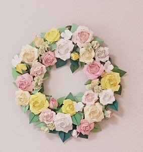 折り紙 バラ リース 春 パステル 壁面飾り ギフト