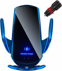 ブルー Be Oshare 車スマートフォンホルダー 車載携帯ホルダー ワイヤレス充電 15W充電 赤外線センサー 自動開閉 36