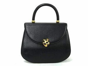 1円 ■美品■ HANAE MORI ハナエモリ リザード型押しレザー ハンドバッグ レディース ブラック系 DA6875