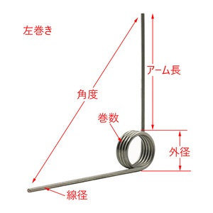 線径 1.2mm 外径 7mm 巻数 3 角度 180度 左巻き ステンレス鋼 トーションばね 2個入