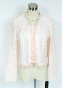 新品 ドルチェ 13号 ジャケット 薄ピンク 白花柄 結婚式 カラーフォーマル セットアップに レディース 東京ソワール