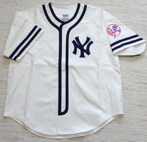 送料無料 Fanatics ファナティックス MLB NY ニューヨーク ヤンキース ベースボール シャツ ツイル 綿 半袖 白紺 L ML2124SS05