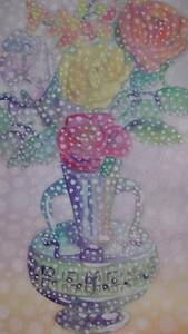 B5サイズオリジナル手描きイラスト 緑色の花瓶の花
