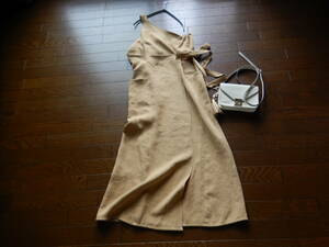 【SLOBE IENA/スローブイエナ】’18　リネンライク大人可愛いワンショルダー巻きジャンパースカート　キャメル　手洗いok　日本製