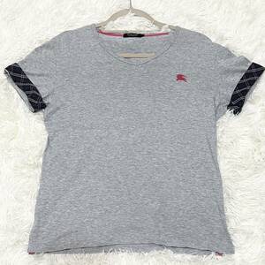 バーバリーブラックレーベル BURBERRY BLACK LABEL Tシャツ 半袖　チェック　グレー ピンク　刺繍ロゴ　ホースロゴ　サイズ2（M）