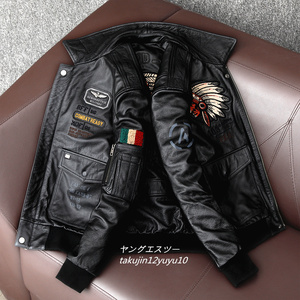新品*25万 ライダースジャケット 革ジャン 本革ma-1フライトジャケット 最高級 イタリアンレザー バイクウェア 豪華刺繍 ブルゾン 3XL