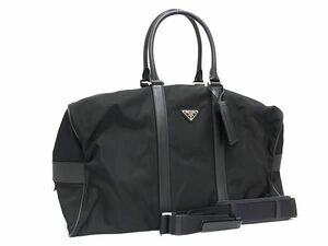 1円 ■極美品■ PRADA プラダ テスートナイロン×サフィアーノレザー 2WAY ボストン ショルダーバッグ トラベルバッグ ブラック系 FA5947