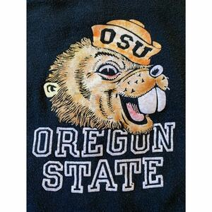 超希少&黄金サイズ!VTG 1960’s OREGON STATE COLOR FLOCK PRINT XL/BLACK BODY SWEATSHIRTビンテージカラーフロッキーブラックスウェット