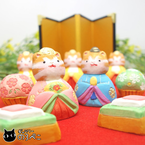 創作陶人形 ひな祭りにゃんこ雛セット～キジ猫ちゃん｜博多人形工房の作家さんがつくられた猫ちゃん雛人形です♪