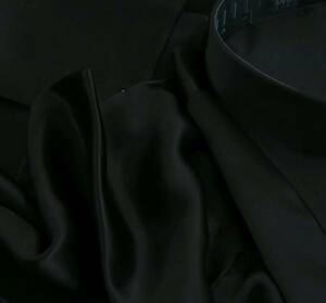 ★イタリア シルクシャツ DANROMA 贅の極みシルクサテンシャツ黒真珠！魅惑のNERA 黒 L 42-93