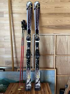 中古　スキー板　サロモン　SALOMON　155cm　ビンディング付き　ストック LEKI 122cm
