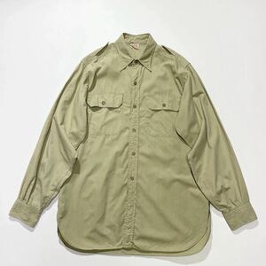 美品☆ビッグサイズ 40s 50s USA製 オフィサー チノシャツ ビンテージ ベージュ USARMY ミリタリー ワークシャツ コットン マチ付き